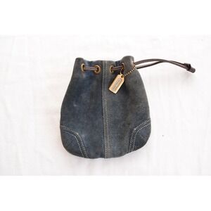 Coach Drawstring Pouch Small Blue Suede Leather Vintage Womens Bag Y2K Vtg